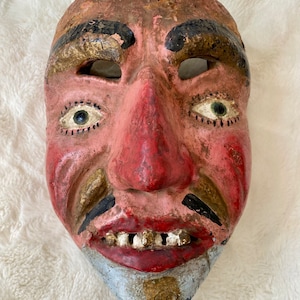 Antique Vintage  Hand Carved Cristiano  Traditional Wooden Dance Mask from Guatemala