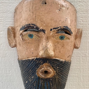 Vintage Antique Hand Carved Traditional Wooden Mask from Mexico