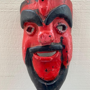 Antique Vintage Hand Carved Wooden Devil Dance Mask from Escuintla, Guatemala