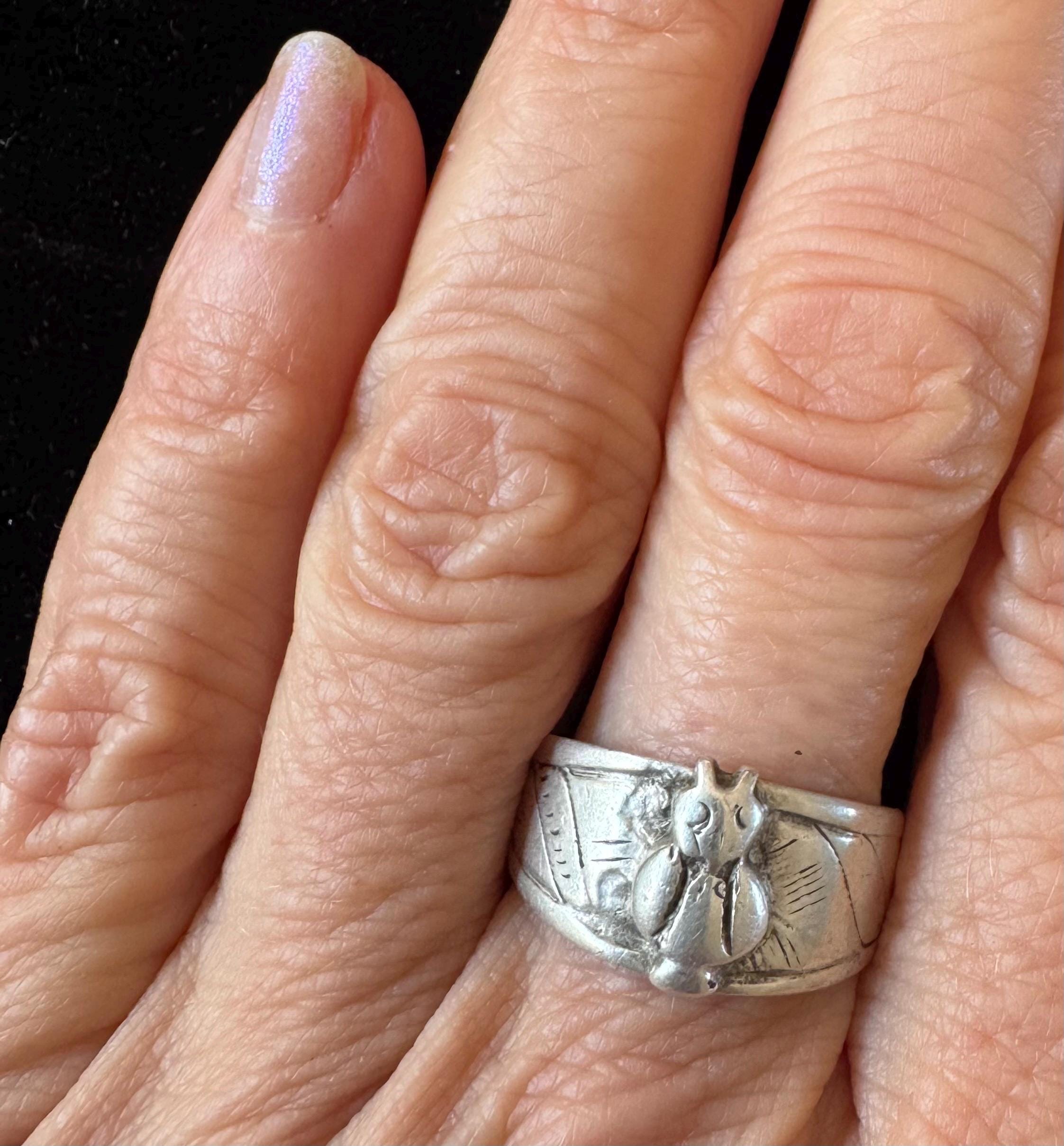 Antique Colonial Handcrafted Silver Mayan indigenous owl ring from Guatemala
