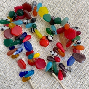 2 Antique Vintage Assorted Colorful Mail Flat Wedding Trade Bead Necklaces