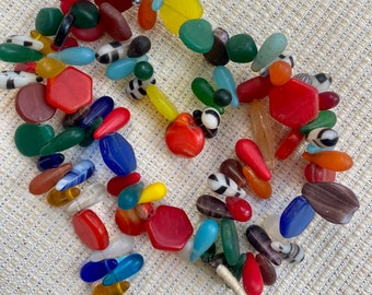 2 Antique Vintage Assorted Colorful Mail Flat Wedding Trade Bead Necklaces