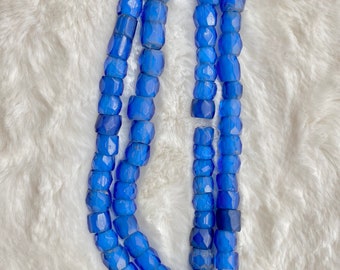 Rare Antique Handcrafted Faceted Venetian & Russian Blue Trade Bead Necklace