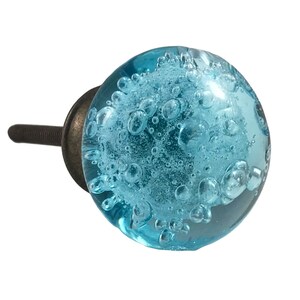 Aqua Blue Bubbles Glass Decorative Dresser Drawer, Cabinet or Door Knob Pull  OIL BRONZED