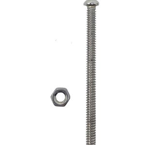 May include: A close-up of a silver bolt with a rounded head and a threaded shaft, next to a silver hex nut. The hardware is against a white background. This image is suitable for listings of fasteners.