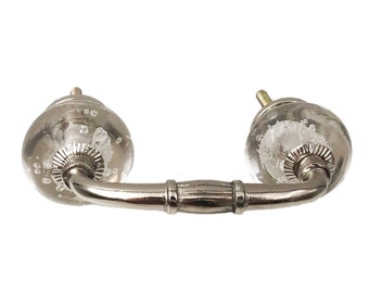 Clear Bubble Glass Knobs on a Brushed Nickel Metal Decorative Handle, 2 7/8" OR 4" Center to Center