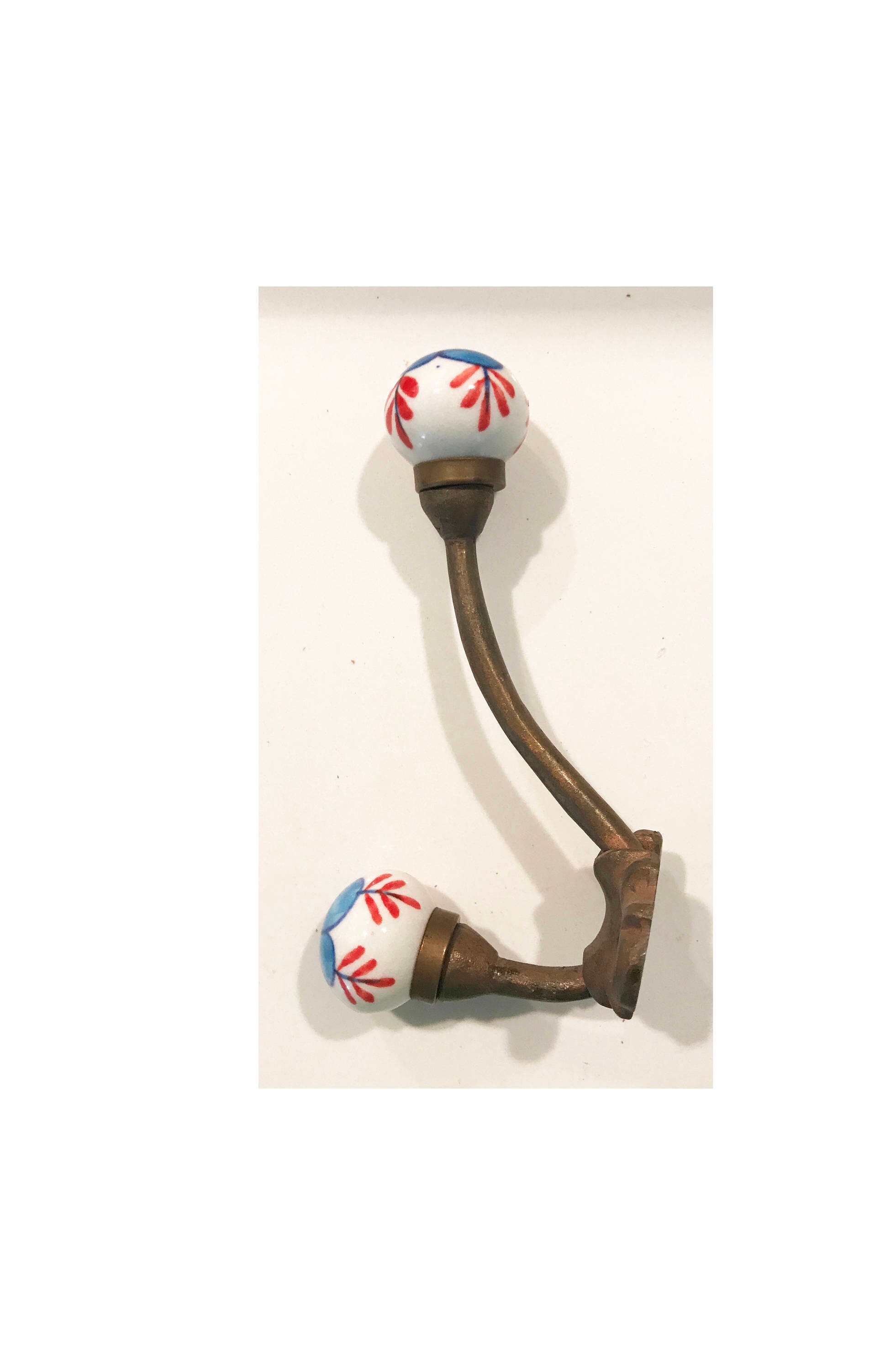 Blue Red Ceramic Knobs On Metal Wall Hook Decor