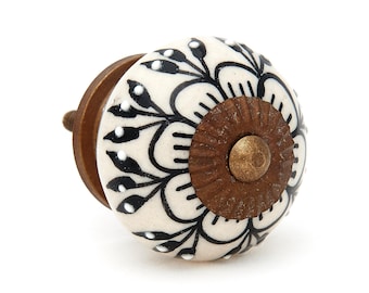Pack of 12 White, Black Ceramic Decorative Dresser Drawer, Kitchen Cabinet or Door Knobs