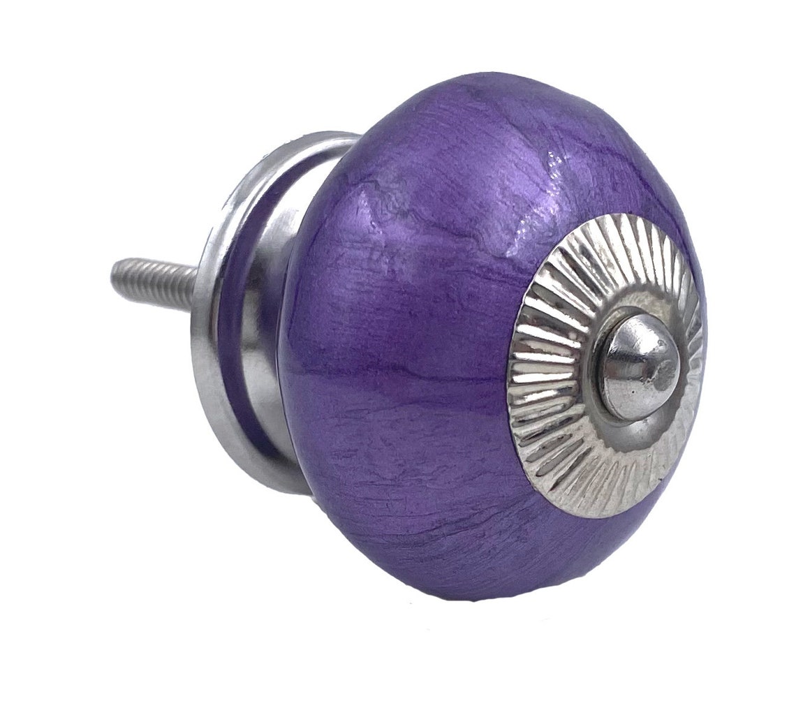 Purple Round Ceramic Knob Drawer Pull Pull Etsy