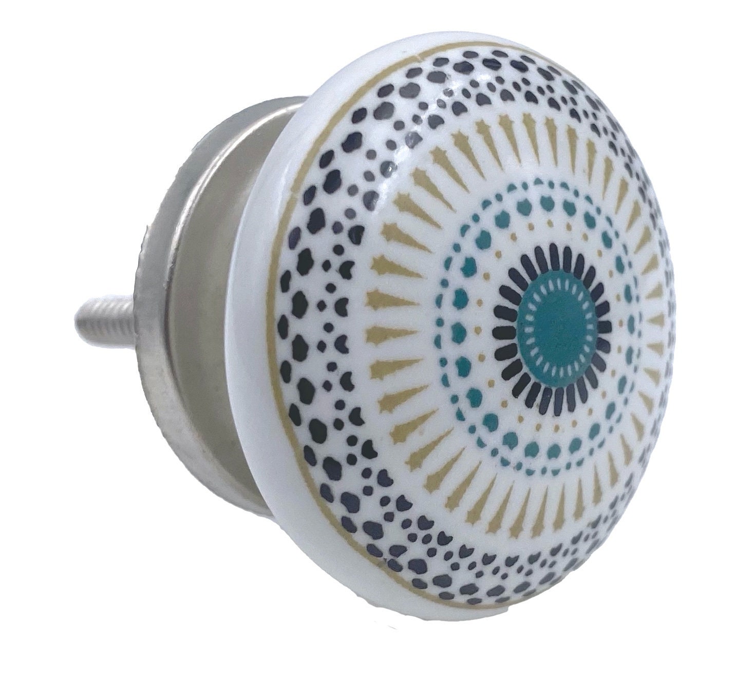 Round Flat Multi Color Teal Center Design, dresser knob, knob