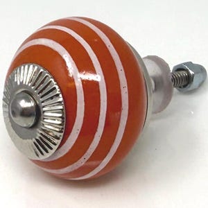 Red with White Stripes Ceramic Decorative Dresser Drawer, Kitchen Cabinet or Door Knob Pull - Pack of 1