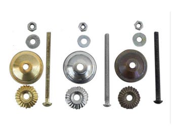 Knob Bolts, Screws, Fittings for Ceramic & Glass Pulls, 2.5", 3" OR 3.5" bolt, Washers, Nuts, Metal Flower - Chrome, Bronze, Gold