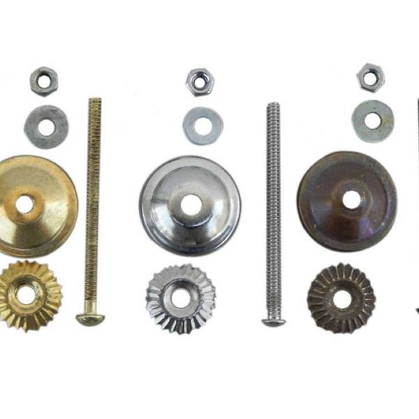 Knob Bolts, Screws, Fittings for Ceramic & Glass Pulls, 2.5", 3" OR 3.5" bolt, Washers, Nuts, Metal Flower - Chrome, Bronze, Gold