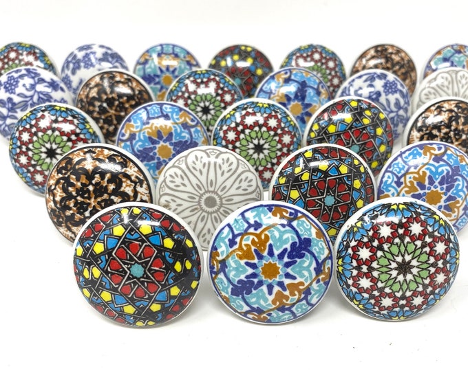 25 Pack Flat Ceramic Decorative Knobs for Cabinets, Doors, Drawers, Furniture