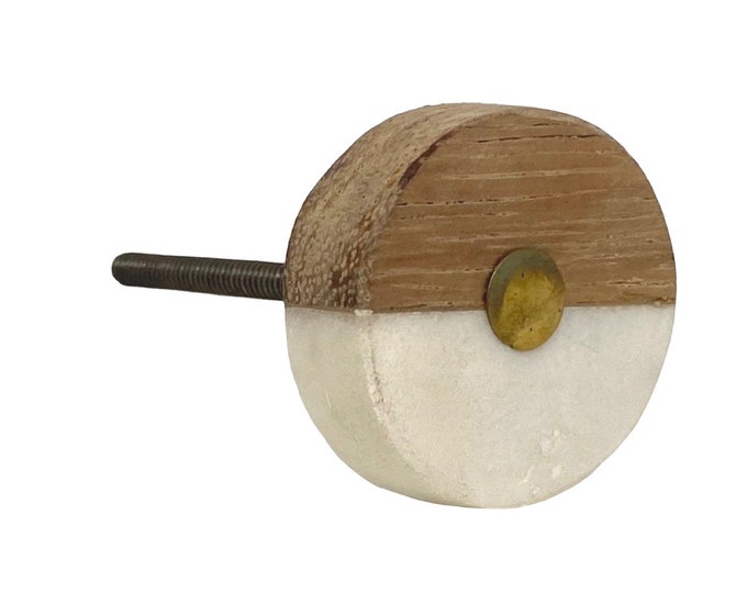 Marble Stone & Wood Round Decorative Knob for Furniture, Drawers, Cabinets, Doors