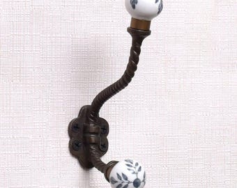 6 Ceramic Iron Wall Hooks | Vintage Coat, Hat Rack, Key Hook, with Groove Decor