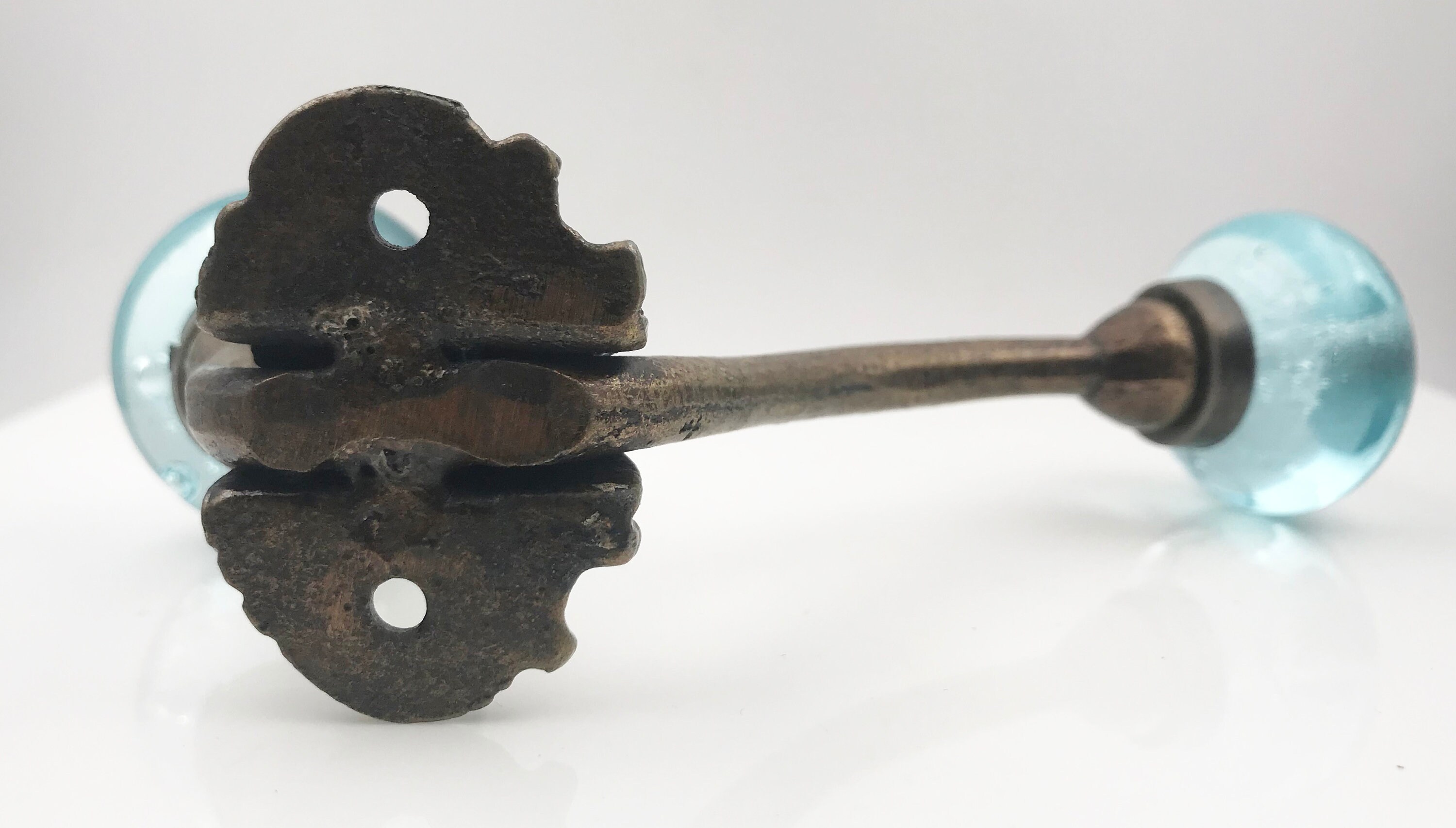 Aqua Blue Round Glass Knobs on Iron Wall, Coat Hook, Wall Decor, Coat Rack