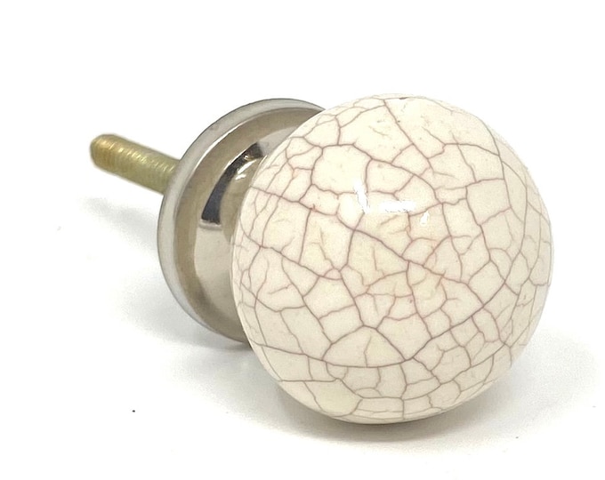 Crackled Round Cream, Small Knob for Dressers, Cabinets, Kitchens, Furniture