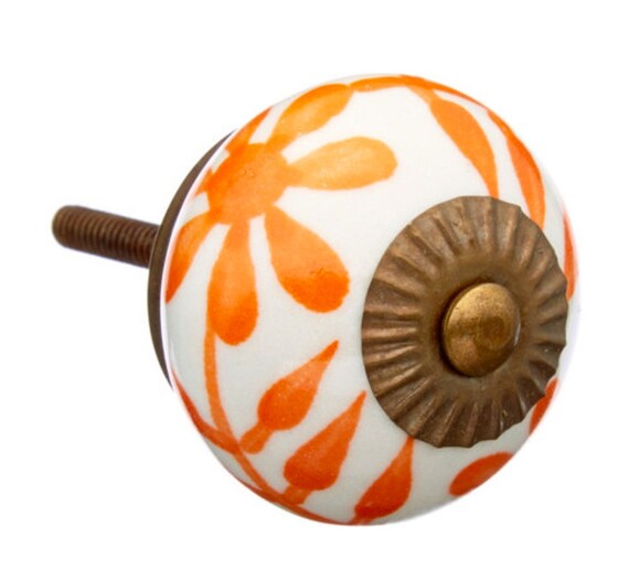 Orange White Ceramic Drawer Knob Pull For Dresser Hutch Etsy