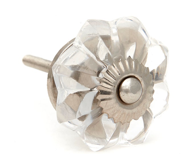 Clear Glass Octagon Shaped Faceted Octagonal Knob Pull for Dressers, Cabinets, Drawers or Doors