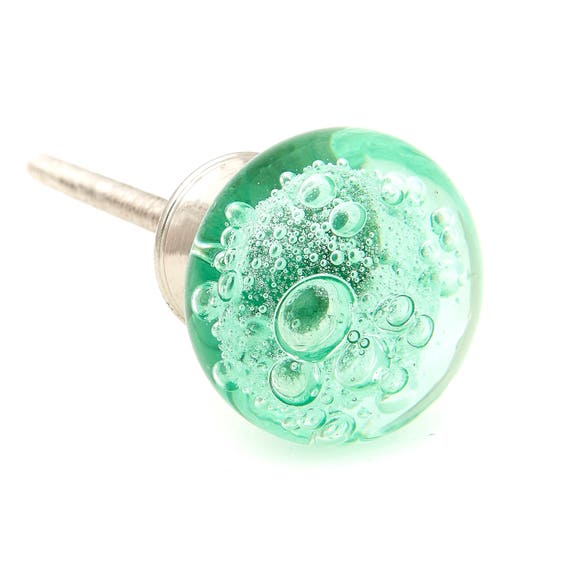 Green Glass Bubbles Round Dresser Knob Cabinet Or Drawer Knob Etsy