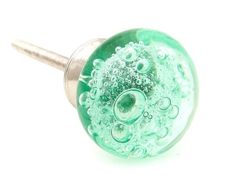 Green Glass Bubbles Brushed Nickel Round Dresser Knob, Cabinet or Drawer Knob - Pack of 12