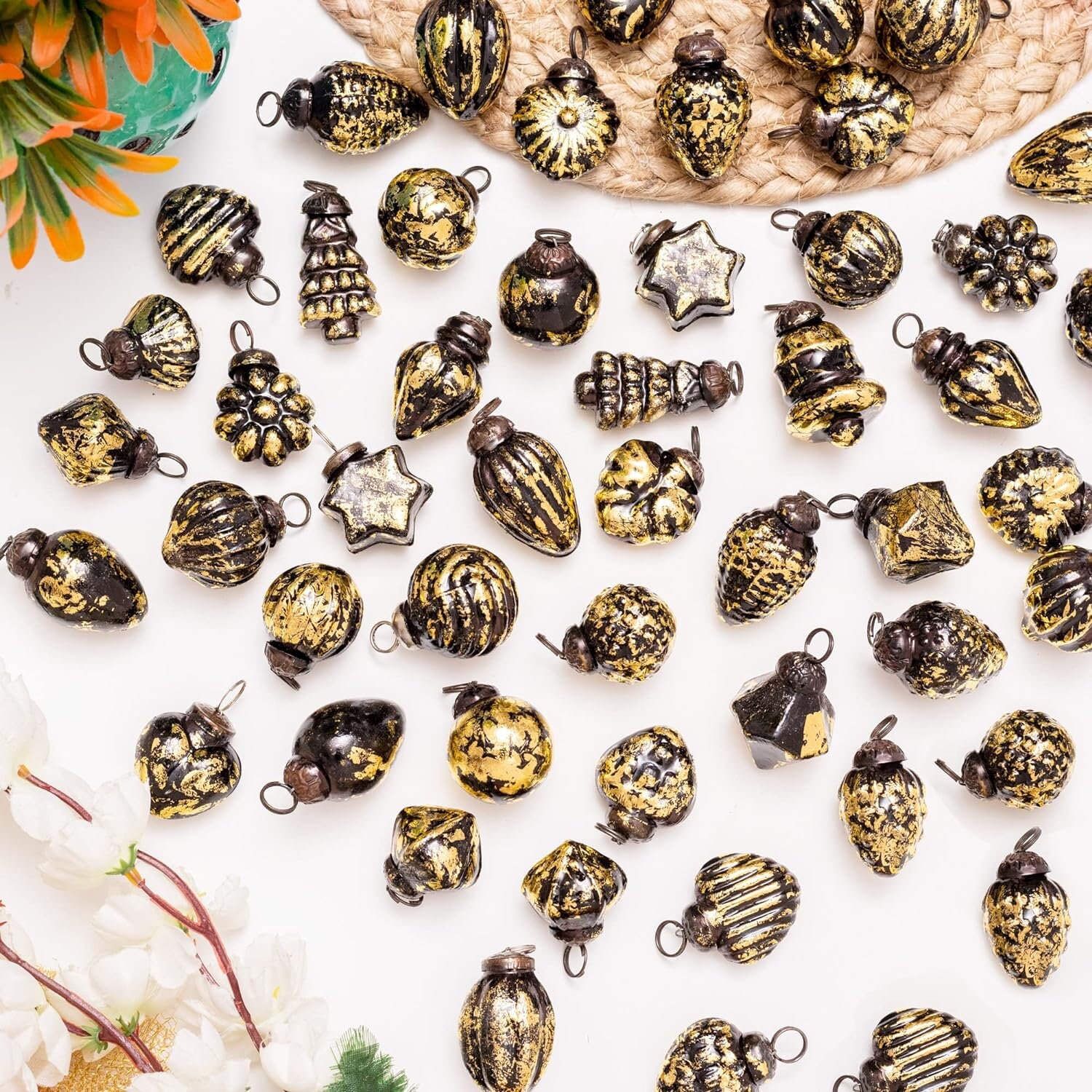 25 Piece Black and Gold Christmas Ornaments Black Ornaments for