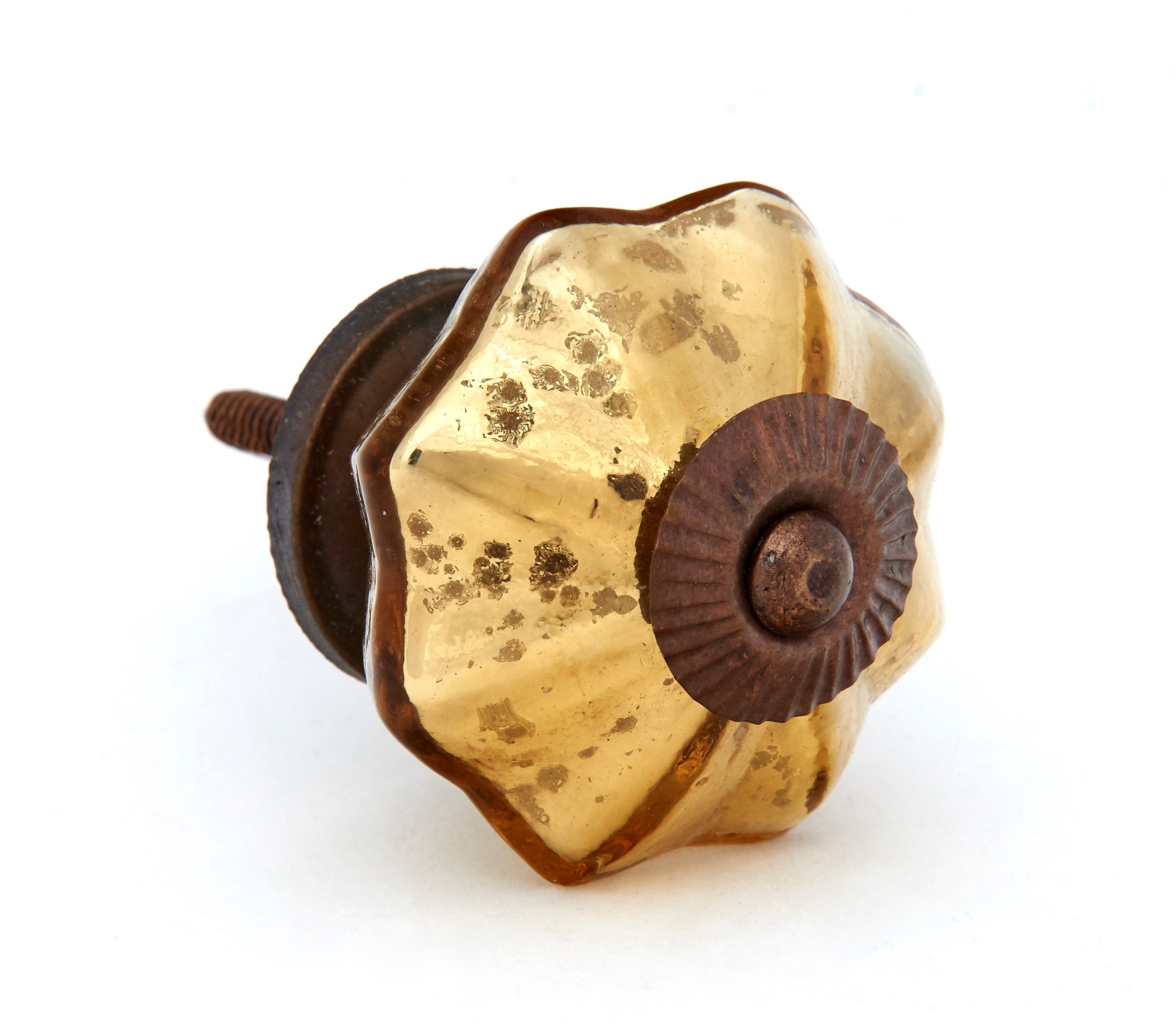 Antique Gold Mercury Glass Octagon Knob Pull for Dresser, Drawer