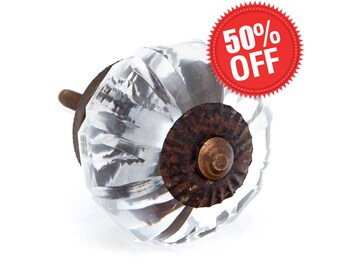 Clear Glass Round Kitchen Cabinet Pull, Door Knob, Furniture Knob with Bronze Hardware