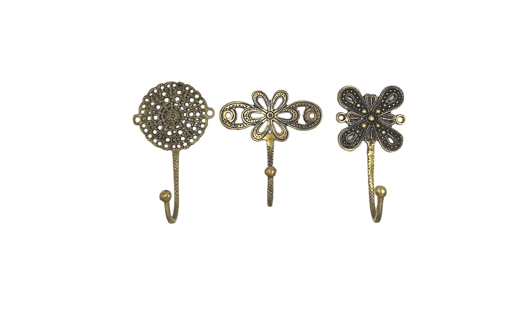 3 Wall Hooks- Decorative Wall Hooks- Boho Brass Wall Hooks-Key