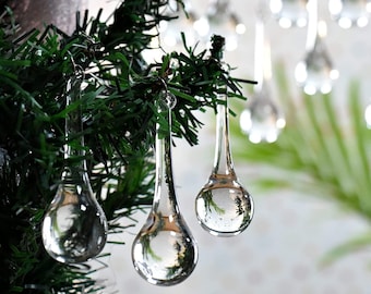 20 Clear Glass Christmas Ornaments for Tree- Teardrop Ornaments- Chandelier Crystals Replacement Drops