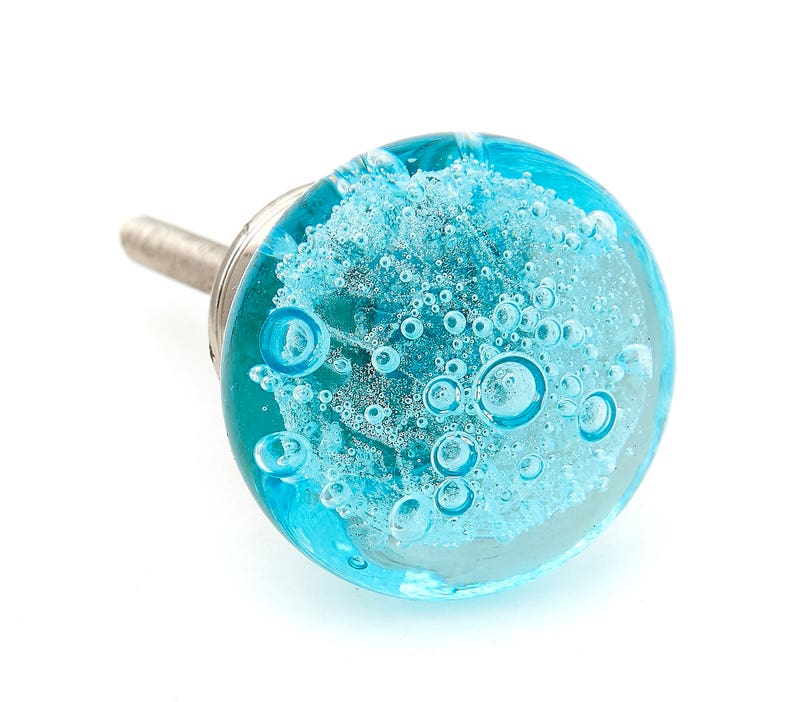 Aqua Blue Bubbles Glass Decorative Dresser Drawer, Cabinet or Door Knob Pull afbeelding 1