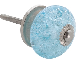 Aqua Blue Bubbles Glass (Chrome Hardware) Dresser Drawer, Cabinet or Door Knob Pull