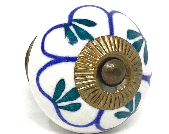 Blue, Green, White Ceramic Round Decorative Knob for Dressers, Cabinets, Kitchens, Furniture