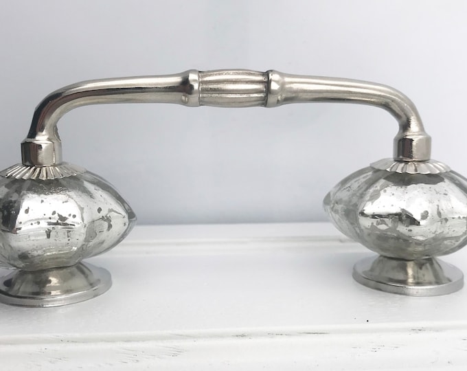 Silver Mercury Glass Cabinet, Door, Drawer Handle - 2 7/8" OR 4" Spread