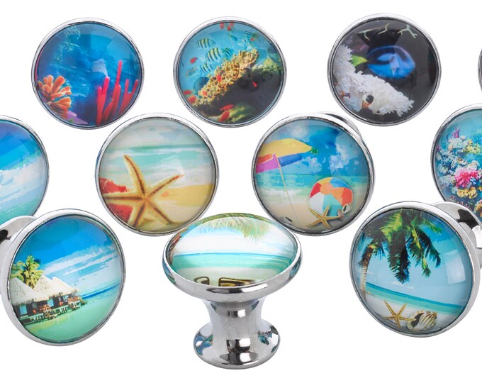 Tropical, Ocean, Fish, Nautical Decorative Glass Knobs, Cabinet Knobs, Kitchen Knobs - 12 Pack