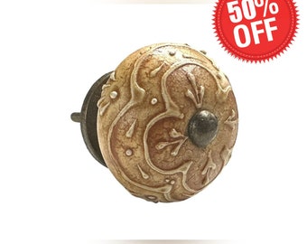 Brown Decorative Round Ceramic Knobs for Cabinets, Drawers, Doors or Furniture