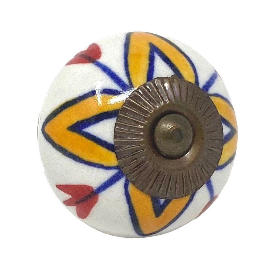 Orange, Red, White Ceramic Round Decorative Knob for Dressers,