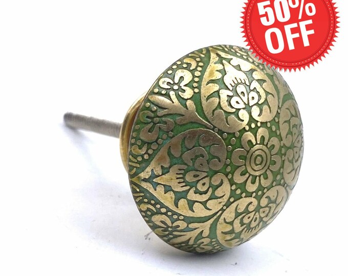 Brass Heart Knob with Green Tones, Lightweight, Kitchen Drawer Cabinet Pull, Dresser Pull, Dresser Knob