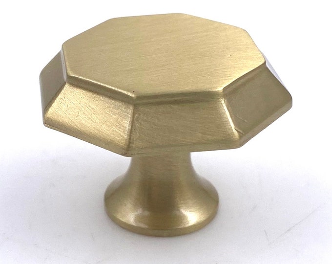 Solid Brass Heavy Duty Octagon Drawer Pull, Dresser Knob, Cabinet Pull