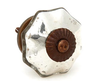 Antique Chrome Octagon Mercury Glass Distressed Decorative Dresser Knob, Cabinet, Dresser Knob with a Bronze base - Pack of 1, 6 or 10