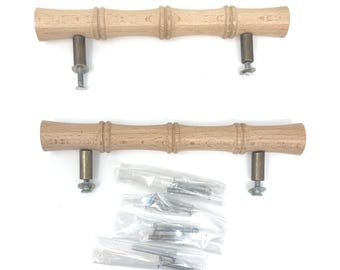 Natural Wood Handles for drawers, doors or cabinets - Pack of 2 - 2 Sizes