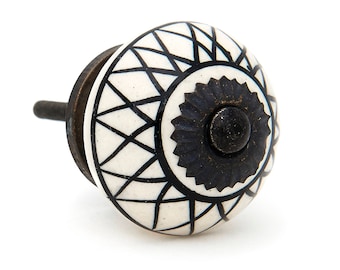 Black Lines Pattern Decorative Knob Pull for Drawer, Dresser, Cabinet or Door