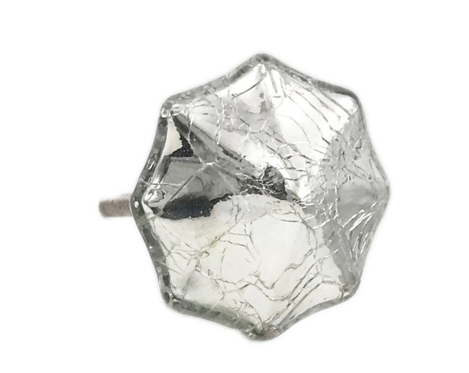 Antique Silver Mercury Glass Distressed Octagon Knob Pulls for Dresser, Drawer, Cabinet, Door - Pack of 10