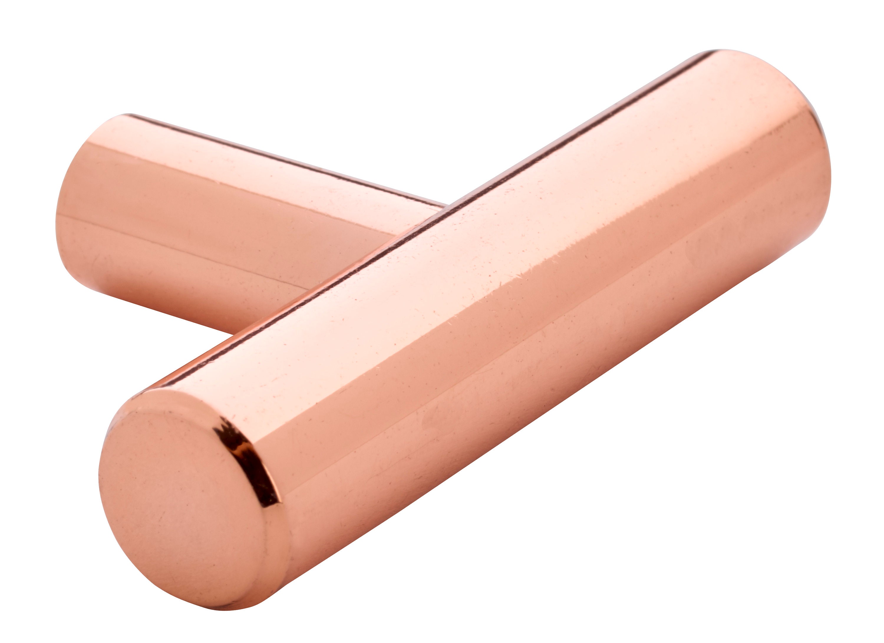 Two Finger TBar Copper Pull, Knobs, Shiny Copper for Drawers,