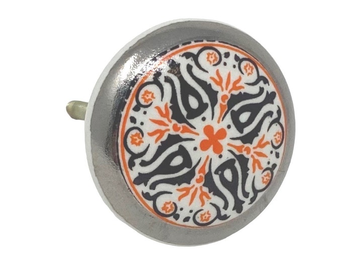 Orange, Black Ceramic Round Knob for Dressers, Cabinets, Kitchens, Furniture