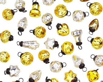 Set of 25 Silver Chrome & Gold Mini Christmas Tree Ornaments