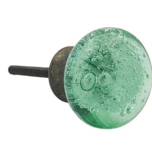 Green Glass Bubbles Round Dresser Knob, Cabinet or Drawer Knob, OIL BRONZED