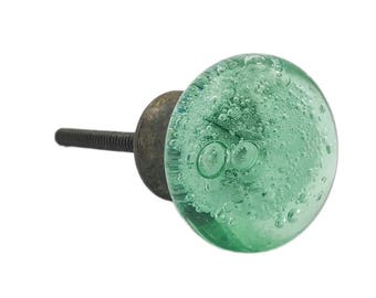 Green Glass Bubbles Round Dresser Knob, Cabinet or Drawer Knob, OIL BRONZED