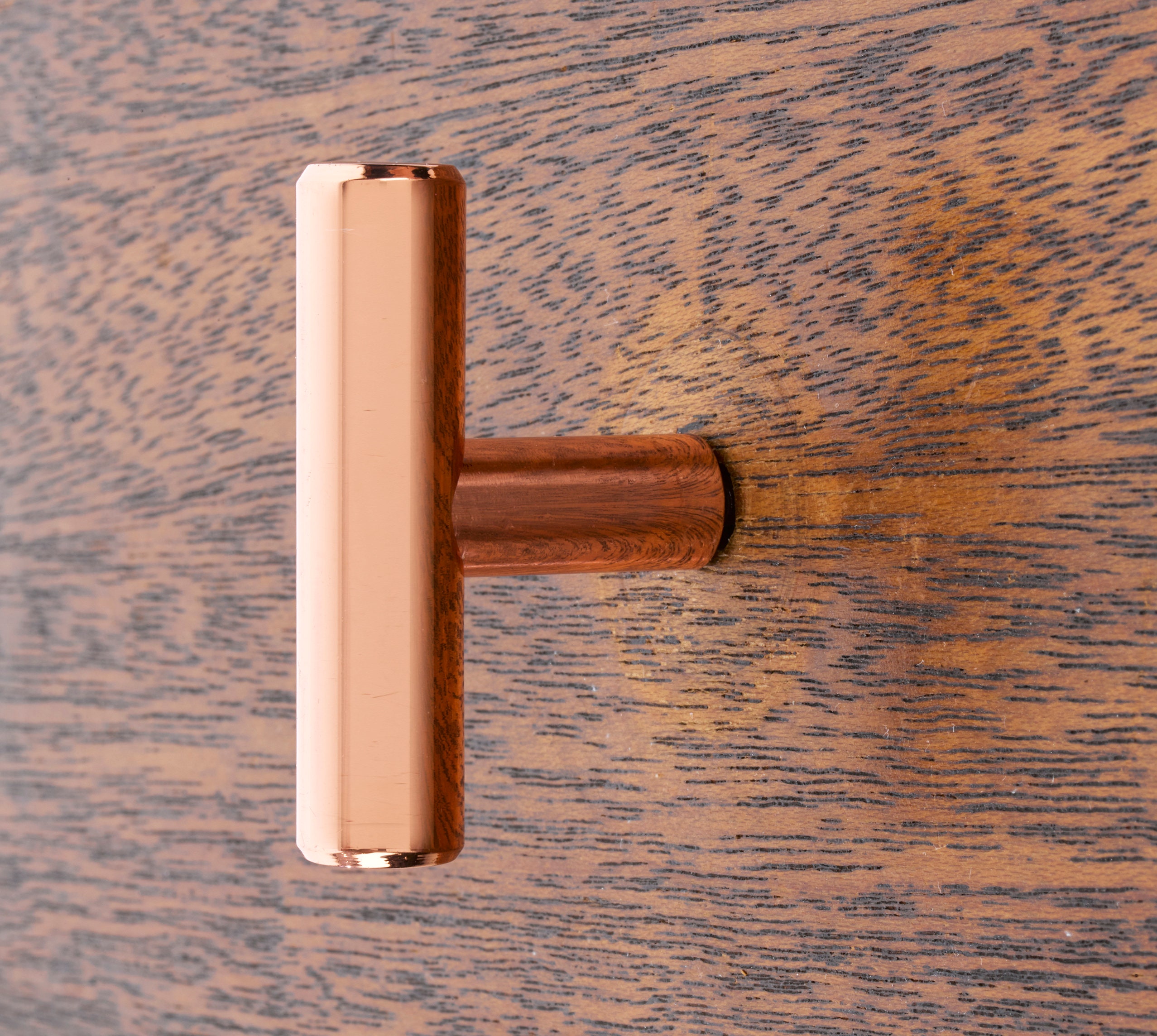 Two Finger TBar Copper Pull, Knobs, Shiny Copper for Drawers,